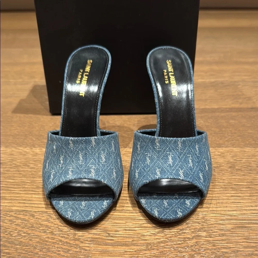 Saint Laurent Blue High Heel Mules - Picture 2 of 7